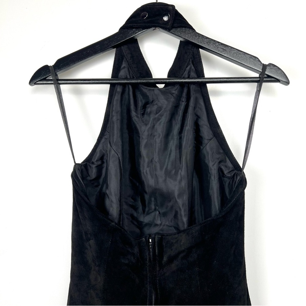 Vintage Leather Suede Long Column Dress Size 4 Black High Halter Neck Sexy Y2K - Picture 7 of 17